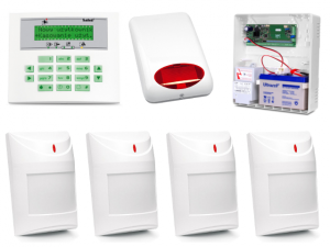 Zestaw alarmowy SATEL Integra 24, Klawiatura LCD, 4 czujniki ruchu, sygnalizator zewnętrzny SPL-5010